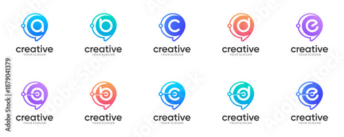 Set of Letter a-e with Chat Bubble logo design inspirations. Creative vector of Innovation Communication and Technology, modern colourful icon template. 
