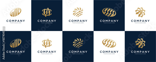 Set of Abstract Golden Business Growth logo design inspirations. Creative vector for Premium Financial and Investment Consulting, modern gold colour icon template. 