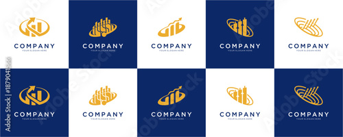 Set of Abstract Finance Growth logo design inspirations. Creative off Statistic Chart and Upward Arrow, vector modern colour icon template. 
