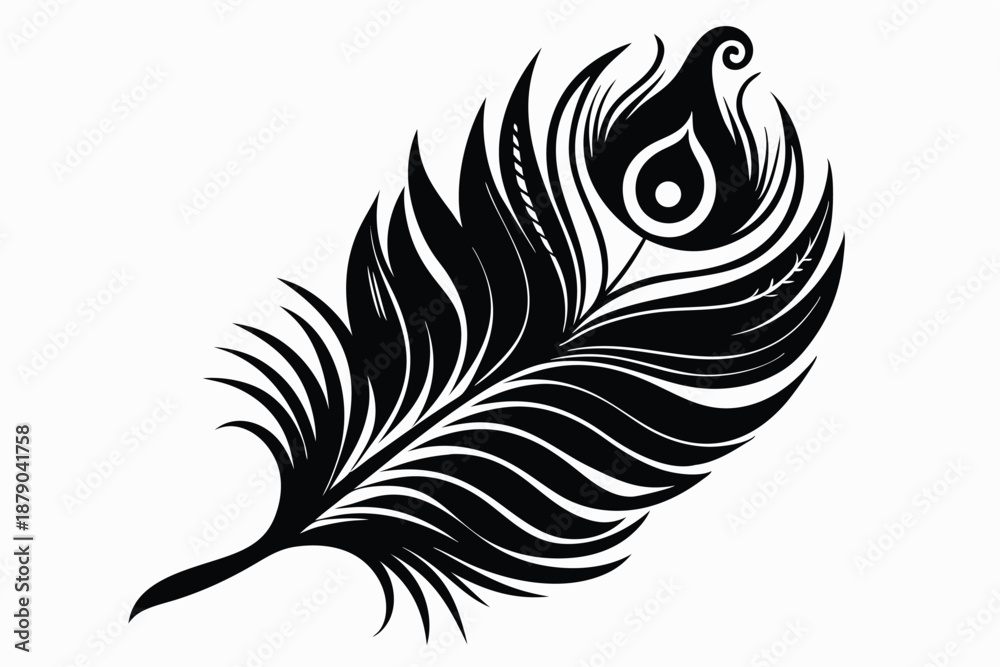 Obraz premium a exotic peacock feather line art silhouette vector illustration