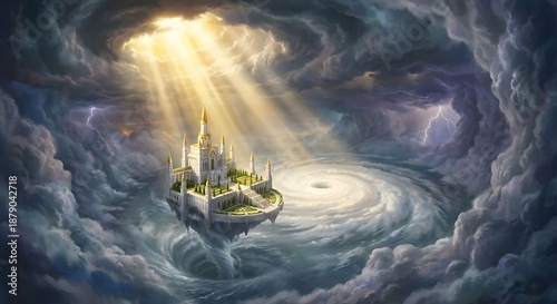 Fantasy Castle Amidst a Stormy Vortex