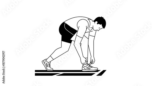 Male Athlete Tying Shoelaces Before Race on Isolated White Background