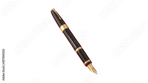 Elegant Black Fountain Pen and Ballpoint Pen Isolated on White Background