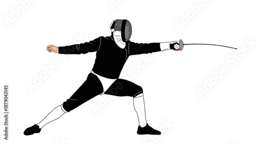 Female Fencer Lunging with Sword in Competitive Action, Focused Sports Athlete, Isolated White Background.