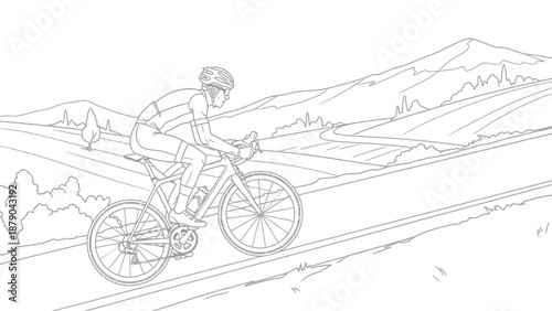 Person Riding Road Bicycle Uphill on Mountain Road, isolated white background