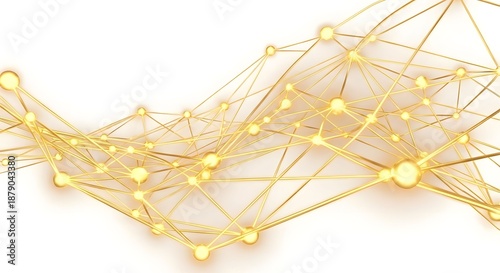 Abstract Global Network Connection: Golden Spheres and Interconnected Lines on White Background, Representing Technology, Data, and Digital Communication