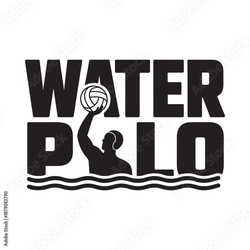 Water polo graphic a swimmer and ball within bold lettering design
