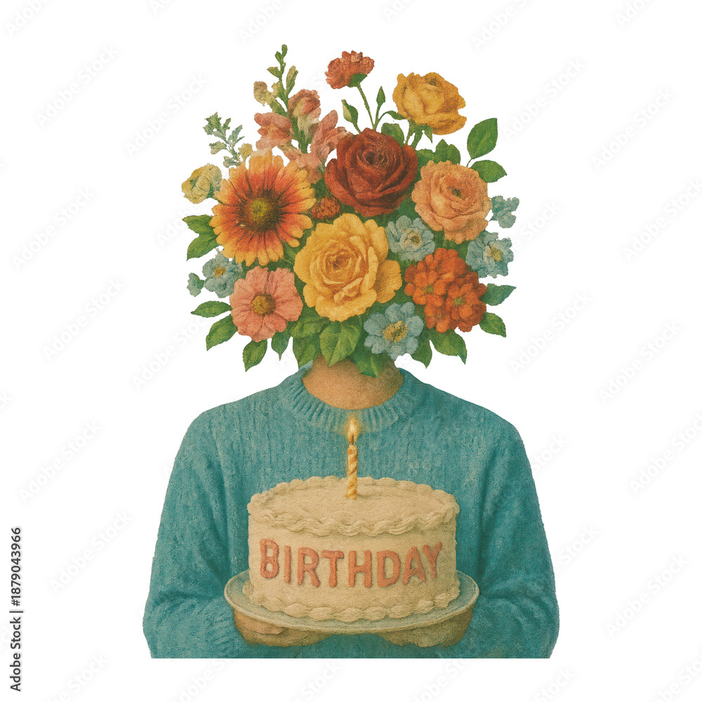 Fototapeta premium PNG Surreal floral birthday celebration.