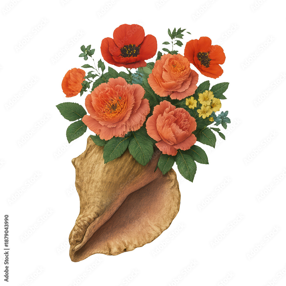 Naklejka premium PNG Vibrant floral arrangement in shell