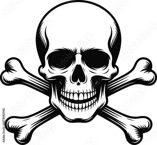 Classic skull and crossbones symbol on white background