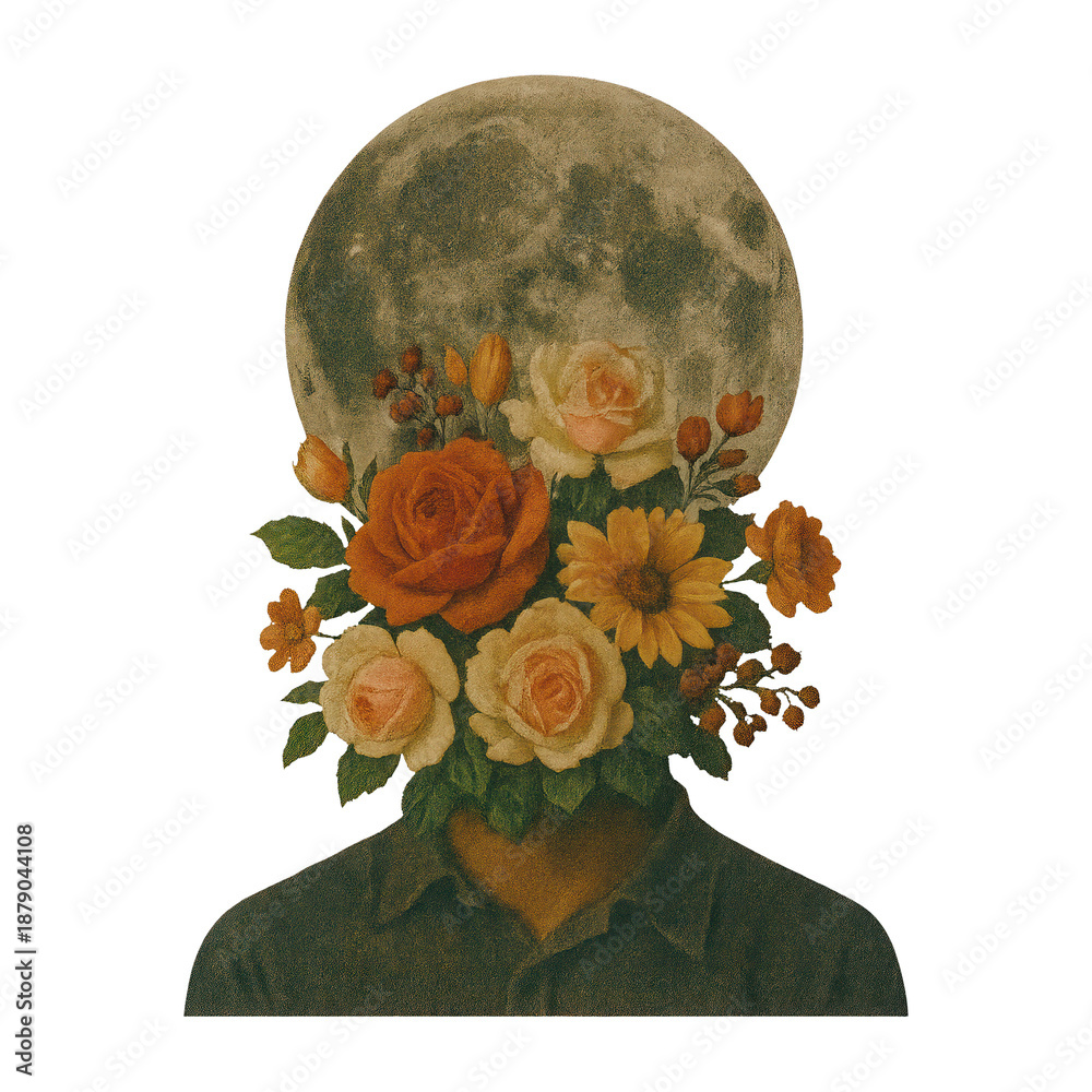 Fototapeta premium PNG Surreal floral head illustration