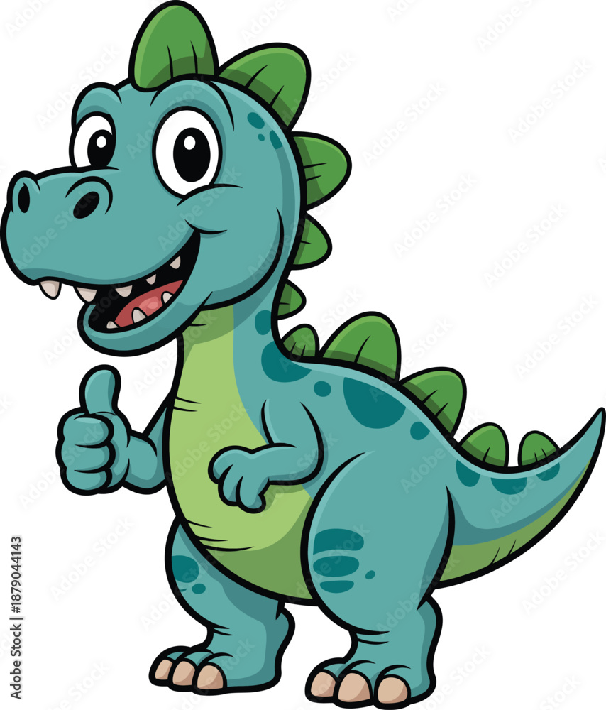 Fototapeta premium Cartoon dinosaur giving thumbs up on white background