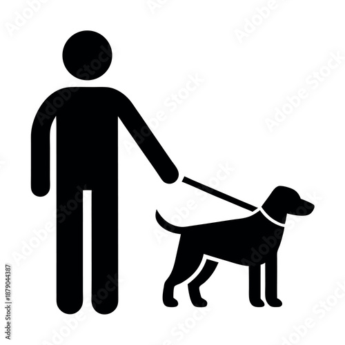 Simple icon dog walking stick figure person 