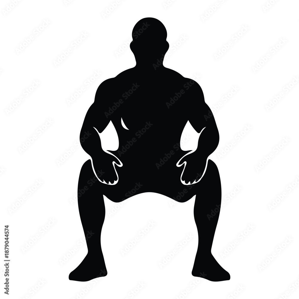 Fototapeta premium Muscular man in squat position black silhouette vector
