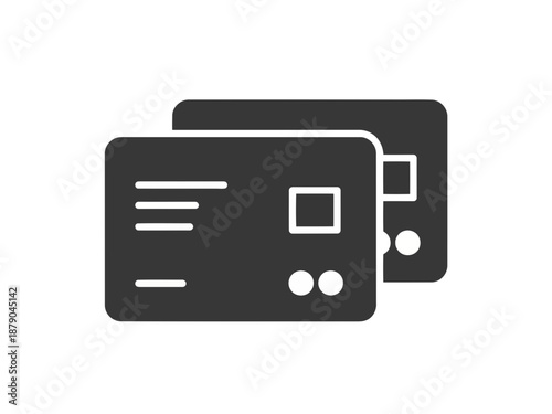 Two dark gray credit card icons on a for finance and banking concepts