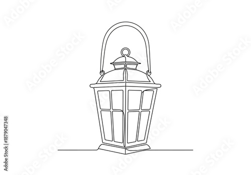 Continuous Line Drawing of a Classic Lantern with Handle
