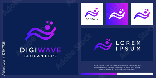 Digital wave logo design with dot and line.