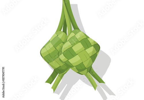 Two Green Ketupat Decorations for Eid al-Fitr Celebration