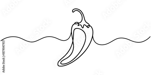 Continuous line drawing of chili pepper. Single line vector illustration of chili pepper. Editable line, Chilli pepper icon in continuous one line minimalist design, isolated vector for modern food