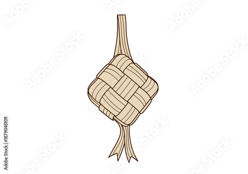 Woven Ketupat Illustration: Traditional Rice Dumpling from Southeast Asia
