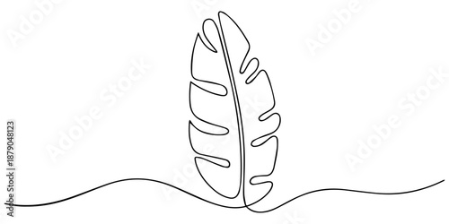 Bird of Paradise Banana Leaf Continuous Line Drawing. Palm leaf in one continuous, Continuous line drawing banana leaves, FEATHER LINE ART. Vector Feather Continuous Line Drawing. Vector for print