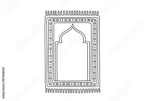 Simple Black and White Prayer Rug Illustration with Arch Design