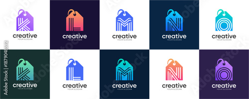 Set of Letter K to O Shopping Tag logo design inspirations. Vector of Sale Tags with Initial Letters for Brand Identity and Online Shop concept. Creative colourful icon template.