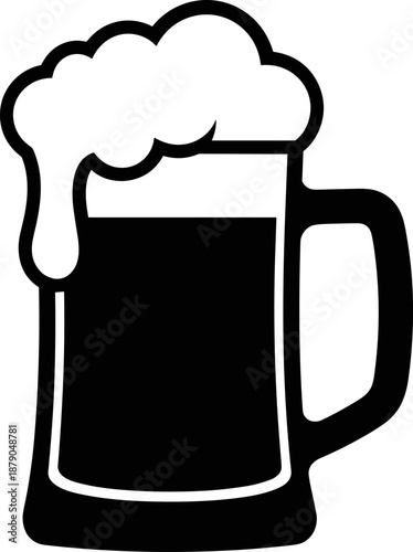 Minimalist Beer Mug with Foam Silhouette, Pint Glass Icon for Pub and Bar Branding
