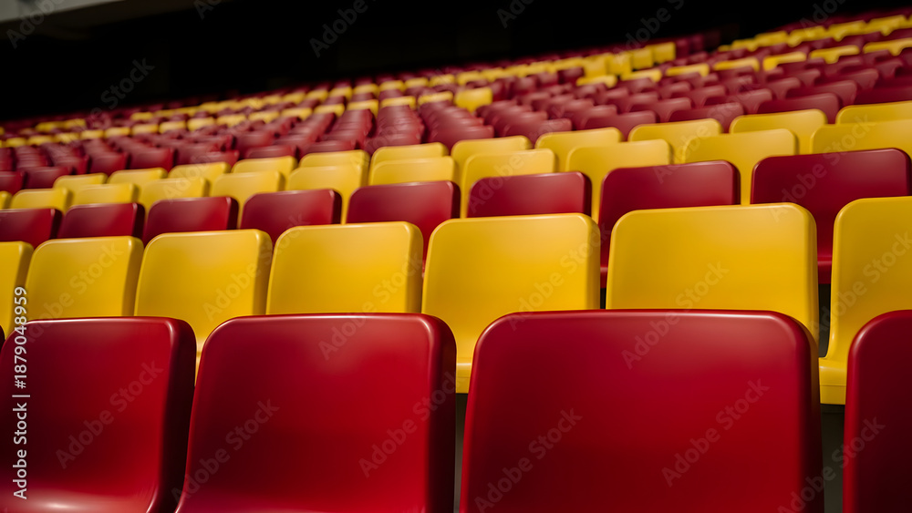 Obraz premium Vibrant Red and Yellow Theater Seating in Auditorium