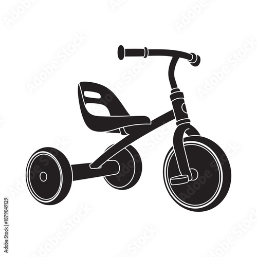 Simple black silhouette illustration of a child s tricycle with seat and wheels
