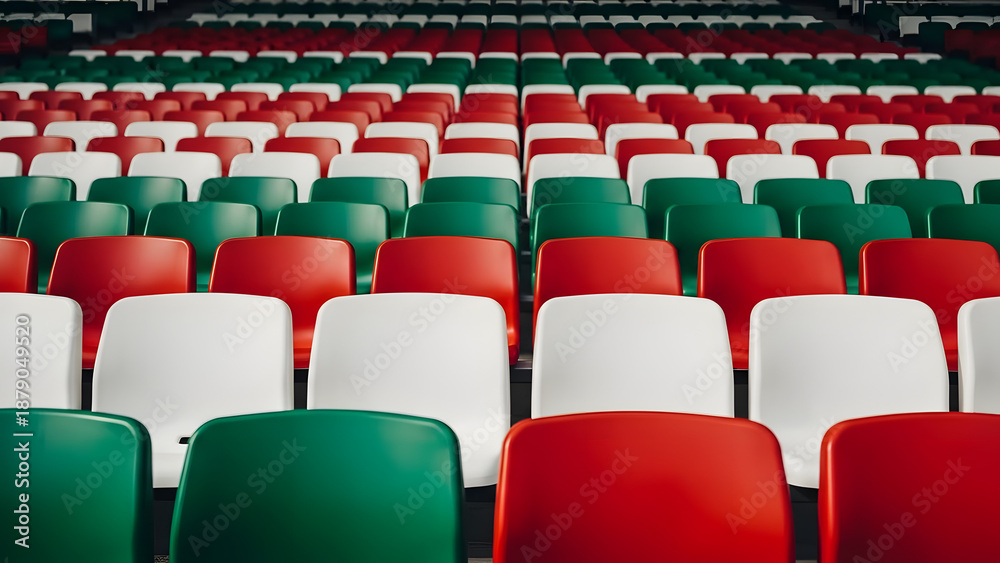 Fototapeta premium Colorful Stadium Seats in Red, Green, and White