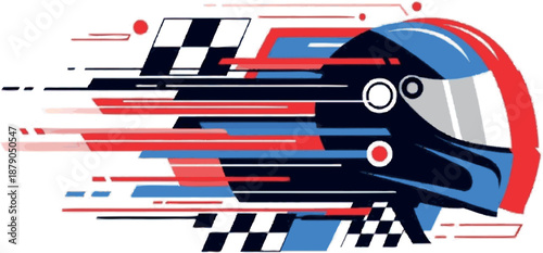 Dynamic vector illustration depicting a racing helmet with energetic speed streaks and iconic checkered flags, symbolizing the thrill of high-speed competition and motorsport excitement