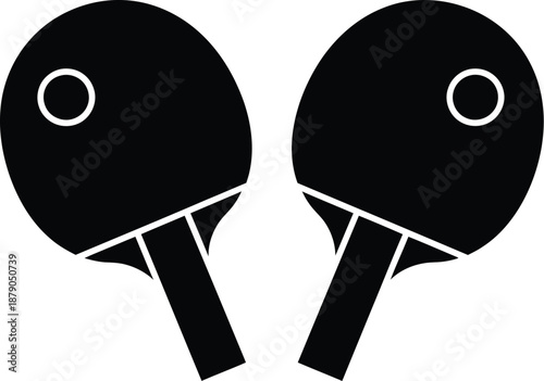 A pair of black ping pong paddles on a white background