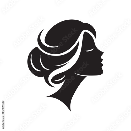 Elegant profile silhouette of a graceful woman with a sophisticated updo hairstyle, embodying timeless beauty and refined femininity for various design applications