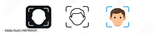digital identity face outline with tiny frame corners soft face id scan