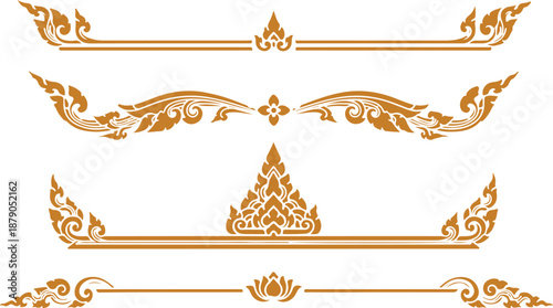 Set of luxury golden Thai borders and dividers. Traditional decorative line ornaments for page layout vector design.eps