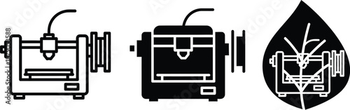 A collection of 3D printer icons in different styles and colors on a white background