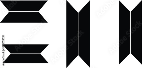 A minimalist graphic design featuring black geometric shapes on a white background