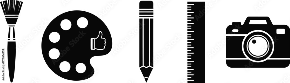 Fototapeta premium A collection of creative tools and icons for art and design on a white background