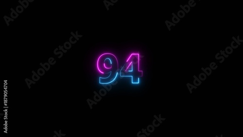 Glowing neon number 94 illustration . 94 number neon text black background illustration.
