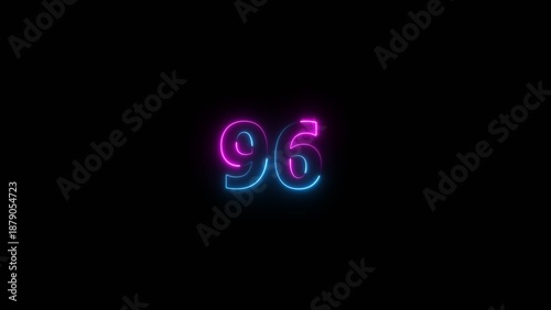 Glowing neon number 96 illustration . 96 number neon text black background illustration.
