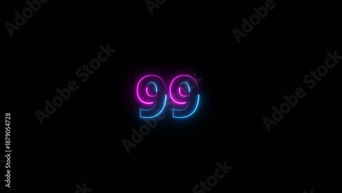 Glowing neon number 99 illustration . 99 number neon text black background illustration.