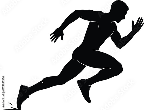A silhouette of a man running quickly across a white background