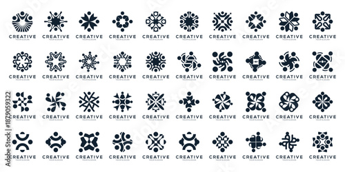 Set of Abstract Community Unity and People Collaboration Logo Design Inspirations. Vector icon isolated on white background.
