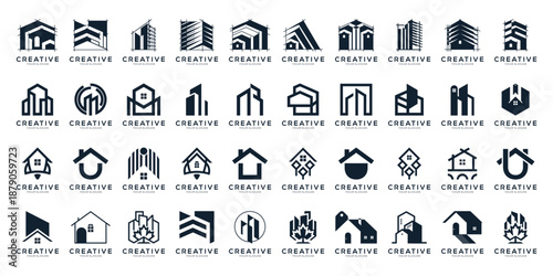 Set of Real Estate and Construction Logo Design Bundle. Geometric Abstract Architecture and House Vector Collection, isolated on white background.