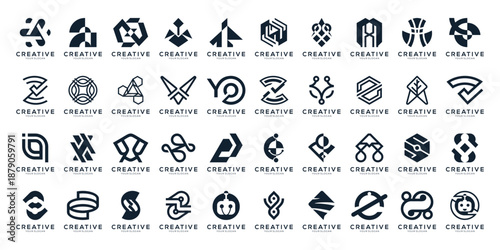 Set of letter marks and monogram logo collection for versatile business and branding. Geometric abstract icon vector isolated on white background. 