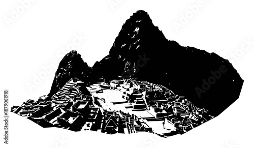Machu Picchu Silhouette - Minimalist Vector Illustration