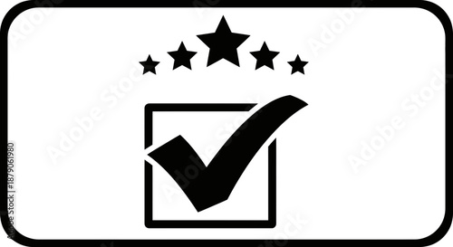 A graphic illustration of a five-star rating with a checkmark