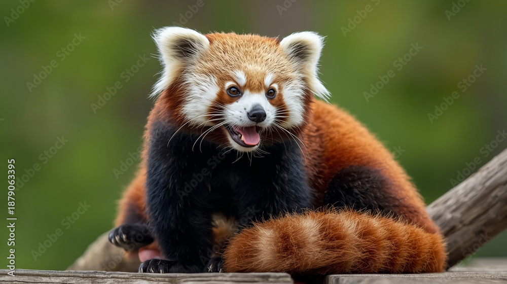 Fototapeta premium red panda eating bamboo