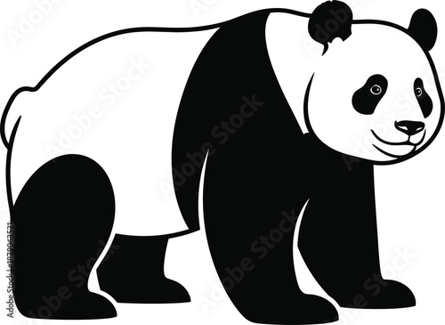 Giant panda bear vector illustration in black and white minimalist style isolated on white background for wildlife conservation and nature designs.